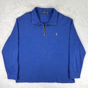 Polo Ralph Lauren Pullover Men's XL Blue 1/4 Zip Estate Rib Flesh Pony Cotton